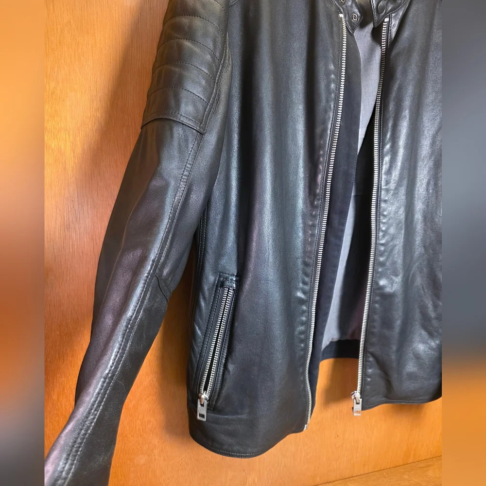 HUGO BOSS BLACK LEATHER BIKER JACKET XL 52